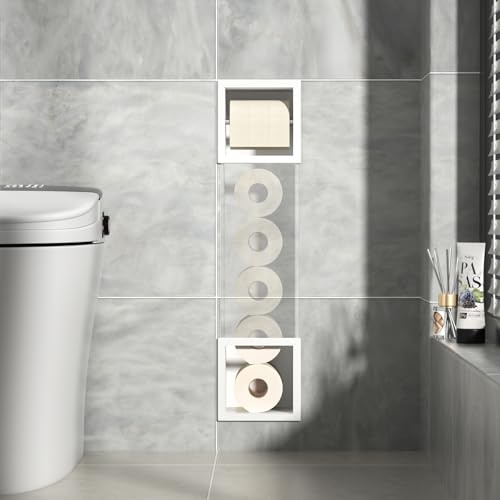 Bernkot Unterputz Toilettenpapierhalter 74×20.8×14cm,Edelstahl KloPapierhalter für Toilettenpapier Aufbewahrung,Unterputz-Schrankmodul für Toilette,Weiß