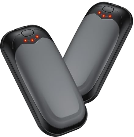 Jonwall Calentadores de Manos Recargables 2 Piezas, Eléctricos Portátiles Reutilizables con USB Calentador de Manos, 3 Niveles de Calor, Ideal para Mujeres, Hombres, Camping, Pesca y Golf (Gris)