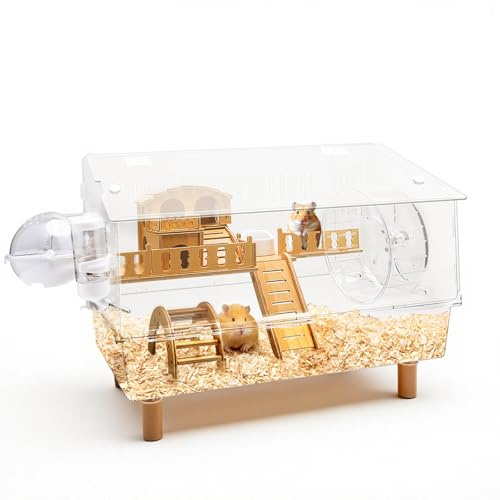 Kalolary Grande Cage en Acrylique pour Hamster, Cage à 2 Étages pour Gerbilles avec Couvercle Entièrement Transparent Cage à Hamster Ouverte avec Tous Les Accessoires Enclos pour Gerbilles