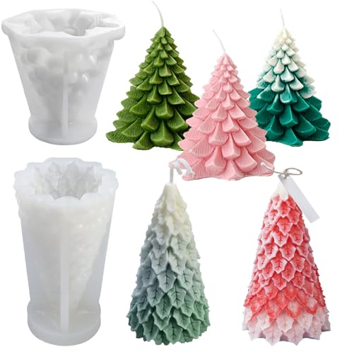 Lot de 2 moules à bougie de Noël 3D en silicone pour sapin de Noël - Moule à bougie DIY - Fabrication de savon - Pour bougies parfumées, ornements, cadeaux