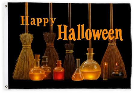 Drapeaux à balai pour extérieur, bouteille de potion effrayante d'Halloween, bannière décorative pour extérieur, décoration d'extérieur résistante à la décoloration pour jardin, entrée, maison