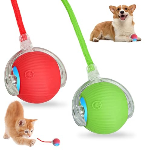 Bravien Juguete para Gato 2pcs Bolas Automáticas Juego Verde Rojo Con Función Despertador Inteligente ABS Resistente Y Interfaz Tipo-C Estimula la Actividad Física del Gato Juguete Interactivo