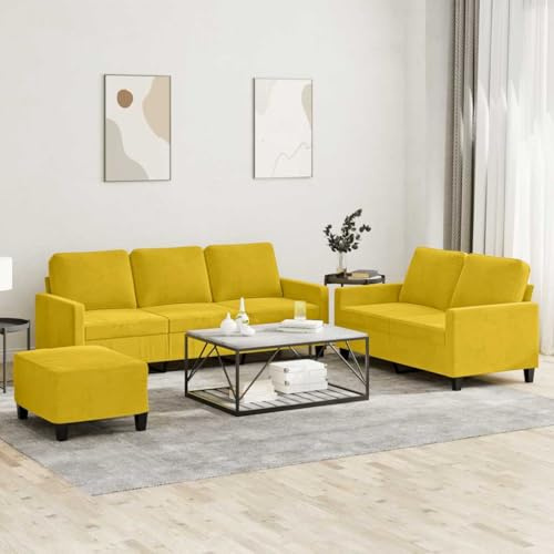 Mimdixy Wohnzimmer Couch Küchensofa,3-TLG. Sofagarnitur mit Kissen Gelb Samt