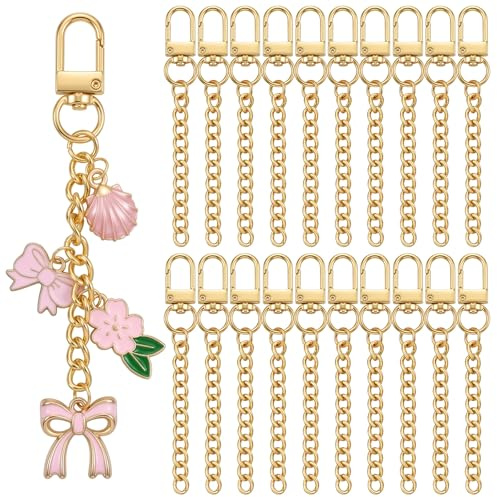 20 Stück Schlüsselanhänger Selber Machen Schlüsselanhänger Bastelset Anhänger Basteln mit Verlängerungskette Goldene Schlüsselanhängerclips für Taschenanhänger und DIY-Bastelarbeiten Handtasche