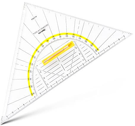 Aristo AR1555/4 Geodreieck mit lösbarem Griff (Hypotenuse 25 cm, Tuschenoppen, Facetten an allen Seiten, Plexiglas mit Tiefenprägung, Made in Austria) transparent