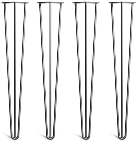 [HLC] 4 x Hairpin Table Legs – Superior Double Weld Steel Construction With Screws, Build Guide & Protector Feet Worth £8 Included! – 10mm Steel [28/71cm,Black]