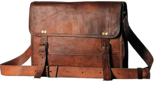 ALASKA EXPORTS Laptop messengerväskor med justerbar rem vintage läder datorväska | kontorsväska | affärsväskor | axelväskor, Brun – stil 4, 15 Inches