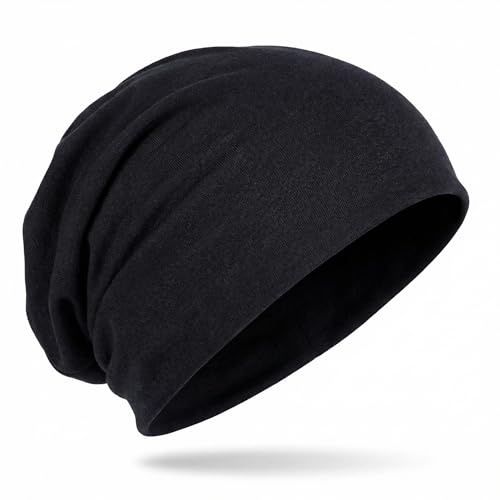 Hatstar Slouch Beanie für Damen & Herren, Schwarz, Jersey Mütze aus Baumwoll-Mix, One Size, atmungsaktiv & bequem, Übergangsmütze, 30°C waschbar