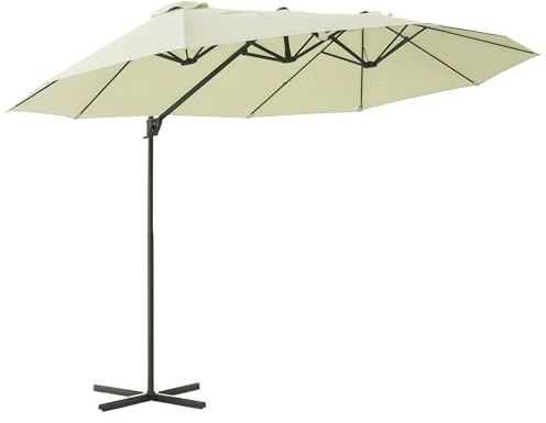 Outsunny Sombrilla Doble Parasol Grande Inclinable para Jardín con Manivela Abrir y Cerrar Fácilmente 12 Varillas de Metal Ofrece Una Alta Estabilidad Beige y Negro 270x445x260 cm