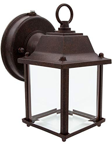 Maxxima LED Porch Lantern Outdoor Wall Light - Aged Bronze with Clear Glass, 3000K Warm White, 650 Lumens, Dusk to Dawn Photocell Light Sensor, Patio or Porch Sconce Fixture, Exterior Lighting - Brown