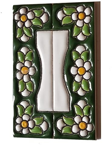 Hausfliesen-Zahlen und Buchstaben aus Keramik, grünes Blumendesign, Fliesengröße: 7,5 cm x 3,5 cm, 2 bis 10 Fliesenrahmen (Enden (als Set))