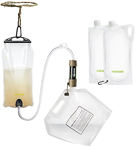 miniwell Outdoor Wasserfilter, Wasser Filter für Camping Reisen und Wandern, Wasseraufbereiter für Trinkwasser (Mit Wasser-Reservoir und Wasserbeutel)