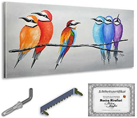 Monica Mirafiori I 100% HANDGEMALT I Gemälde Vögel 140x70cm | Gemälde Handgemalt | Acrylgemälde | Sehr Großes Acrylbild I Moderne Kunst I Kunstbilder