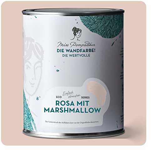 MissPompadour edelmatte Wandfarbe Rosa mit Marshmallow 1L - sehr hohe Deckkraft - geruchsneutrale, spritzfreie Farbe - atmungsaktive, wasserbasierte Innenfarbe/Deckenfarbe - Die Wertvolle