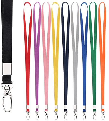 Segus Correa para Cuello Llaves Diez Colores 10 Piezas, Cordones de Insignia para Cuello, Colgantes de Tarjetas de Identificación, Lanyards de Imitación de Nylon con Mosquetones de Metal Resistente