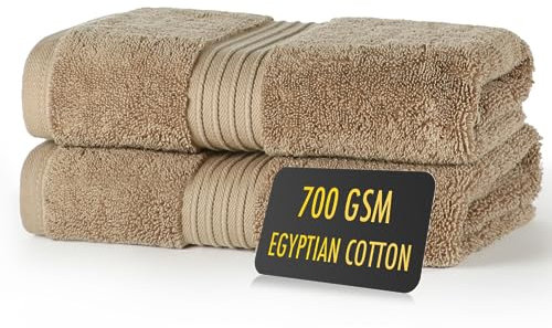 ALSAP Brown Hand Towels Pack of 2 - Ultra Soft Super Absorbent 700 GSM Egyptian Cotton Towels - Bathroom Linen Sets - Luxury Hotel Quality Cotton Hand Towels Set Convenient Size 50x85 cm