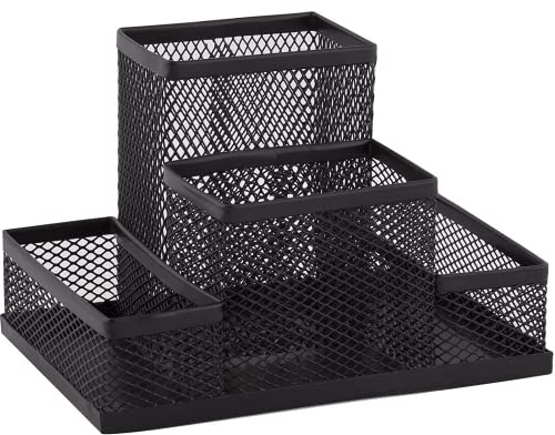 CABLEPELADO Organizador de escritorio lápices y notas metálico, Portalápices metálico, Soporte para útiles de escritura, Organizador de escritorio multiuso, 20 cm de largo x 10 cm alto, Negro