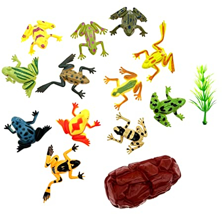 JZK 12 X Colorful Plastic Small Frogs Toy Mini Realistic Frog Model Animal Insect Toys Set for Kids for Pond Artificial Micro-landscape Pool