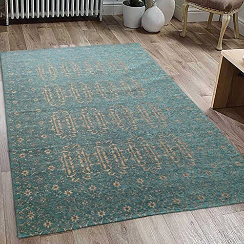 Teppich-Traum Orientteppich Ornamentmuster Petrol Gold Modern 135x200 cm | Pflegeleicht, strapazierfähig, hautsympathisch und OEKO-TEX geprüft, für Fußbodenheizung, Wohn- & Gästezimmer