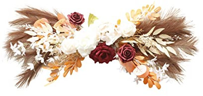 Mokylor Kit di Fiori Artificiali per Arco di Nozze, Composizione di Fiori Artificiali Crema Floreale Festoni Floreali Decorativi in ​​Stile Boho con Erba di Pampas Secca per Tende Velate,(1 pz)