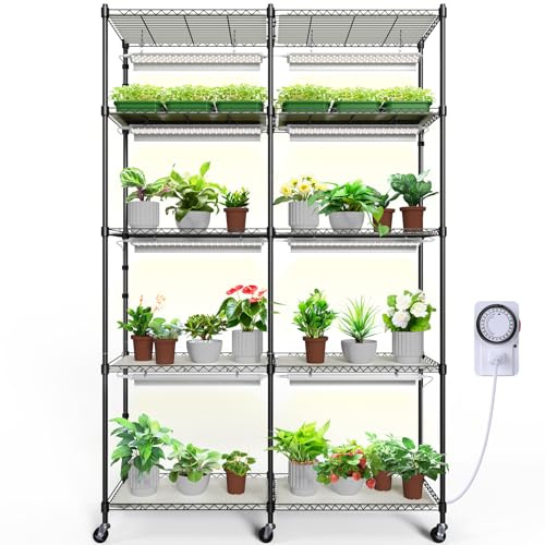 CX1 Plant Stand with Grow Lights for Indoor Plants, 5-Tier Large Tall Metal Plant Shelf with 1.6FT 160W Full Spectrum Plant Lights for Indoor Growing, 47x13.8x70.9IN