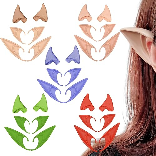 Zuzer 15 Paar Elfenohren,Weiche Latex Elfenohren Elf Ears Halloween Christmas Fairy Ears Spitzohren Bunt Elfen Ohren für Elfen Cosplay Kostüm Accessoire,3 Größen