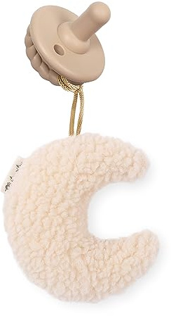 Itzy Ritzy Pacifier and Lovey Set – Detachable Plush Moon and Coordinating Toast Silicone Pacifier – Ideal for Ages 0 Months and Up, Moon