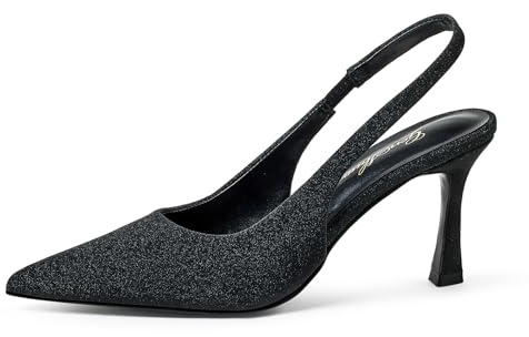 GENSHUO Dam-Slingback-pumps med hög klack, förtrollande spetsigt tåområde, 10 cm, svart/rosa/blå/vit, bekväm och elegant, storlek 36–42, Svart glitter, 41 EU