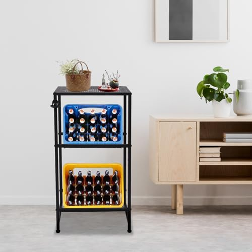 Estabeter Getränkekistenregal mit Gitterhalterung aus Metall mit Verstellbaren Füßen, Kistenregal für 6-8 Kisten, Regale für Getränkekisten Wasserkasten, Getränkeregal, Schwarz 50 * 33 * 98cm