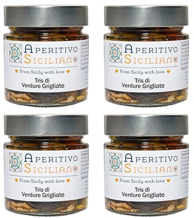 Aperitivo Siciliano - Tris di Verdure grigliate - Made in Italy - 4 vasetti da 220 gr