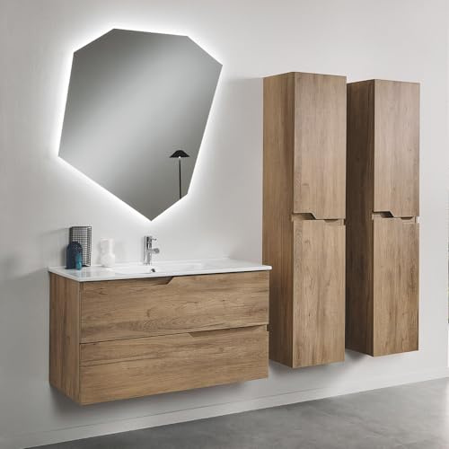Liberoshopping Mobile bagno sospeso con 2 cassetti e lavabo in ceramica (Rovere Nodi, Base 100 cm)