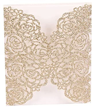 PiurUf Grußkarte 50 Sätze Laser Cut Glitter Hochzeitseinladungen Karten Hochzeits-Favoriten und Geschenke for Gastparty Grußkarte hochzeit (Color : Golden, Size : 15X13cm)