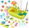 2-in-1 Kitchen Sink Toy Set Pretend Role Play Dishwasher Toy with Running Water Automatic Water Cycle System and Tableware Accessories Vegetable Fruit Play Food Games with Fishing Game for Boys Girls