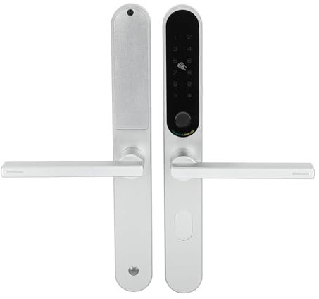 OUBUBY Fingerprint Türschlösser, Intelligente Schlösser Bluetooth Elektronikschlösser Intelligente Türschlösser mit Griff mit App Steuerung für Türen mit Einer Dicke Von 38-55mm (Silber)