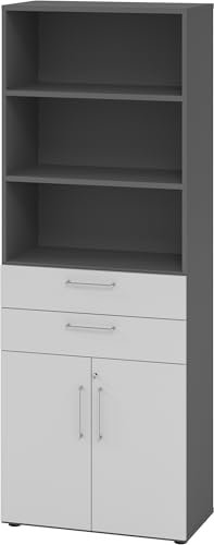 bümö Aktenregal & Schrank abschließbar, Büroschrank Regal & Schubladen Kombination Holz 80cm breit in Graphit/Grau - Schrank für's Büro & Arbeitszimmer, Büro Möbel Ordnerschrank