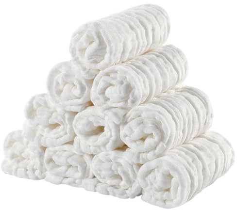 EXTSUD Baby Waschlappen, 10er Musselin Spucktücher Baby 25x25cm Mulltücher Baumwolle Moltontücher Handtücher Weiche Gesichtstücher Neugeborene Baby Wipes(Weiß)