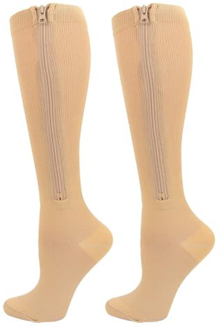 2 paia di calzini a compressione con cerniera, per donne e uomini, con punta chiusa, supporto graduato, calze a compressione per sport, corsa, viaggi, infermiere, Pelle, S-M