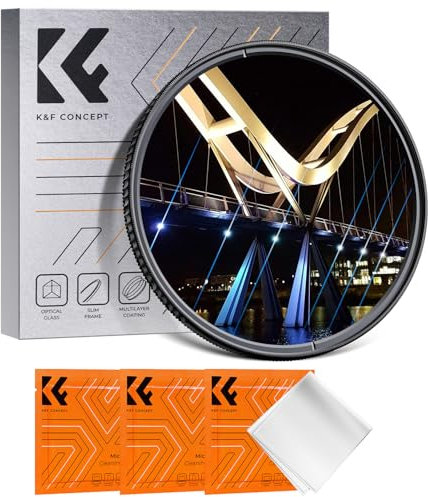 K&F CONCEPT 52mm Filtre Blue Streak Effet Spécial et 3 Chiffon de Nettoyage pour Objectif Appareil Photo