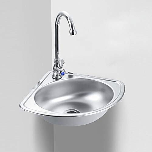 DOLPTBEZM Dreieckiges Eckwaschbecken aus Edelstahl zur Wandmontage für die Küche und das Gemüsewaschen, Einzelbecken, Badezimmerwaschbecken