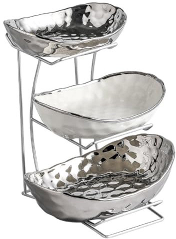 Frutero Estantes Frutero 3 Estantes de Cerámica, con Estantes con Cesta de Frutas para Aperitivos, Plata