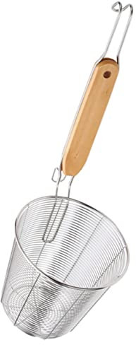 TOPBATHY Edelstahl Nudelsieb Mit Holzgriff Und Abtropffläche Zum Kochen Spaghettikorb Mit Filterlöffel Für Küche Spinnensieb Aus Hochwertigem Edelstahl Für Praktische Anwendung