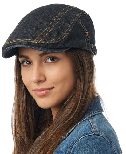 HIQIU Jeans Schiebermütze Herren - Verstellbar Gatsby Flatcap aus Denim Schirmmütze Damen Efeu Hut Newsboy Cap Baskenmütze
