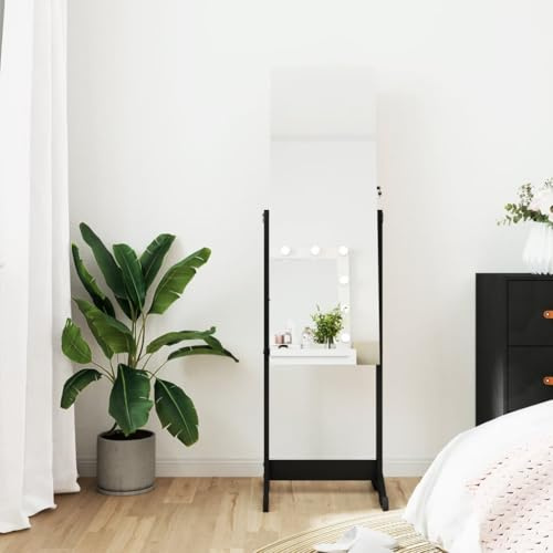 Sufrk Schmuckschrank, freistehender Spiegel, schwarz, 42 x 38 x 152 cm, Schmuckschrank, Schmuckschrank, Schmuckschrank, Standspiegel in voller Länge, Organizer für Schmuck mit Schloss