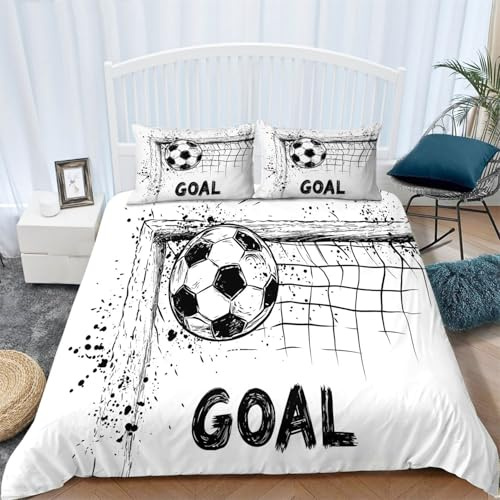 Générique Housse de Couette 140 x 200 cm Enfant Personne Ballon de Foot illustrant Un But Parure de Lit Imprimée Motif Microfibre avec Fermeture Eclair avec 2 Taies d'oreiller 65x65cm