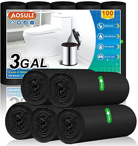 AOSULI Schwarze Müllbeutel 10L Für Bad, Kleine Abfallbeutel, 100 Stück | Auslaufsicher, Geruchsneutral, Blickdichtes Material, Ideal Für Die Tägliche Abfallentsorgung