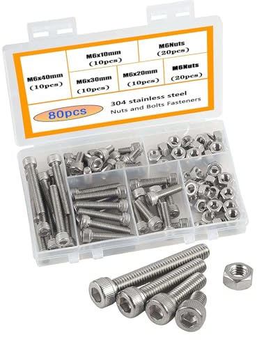 HVDHYY M6 Schrauben Set 304 Edelstahl-Innensechskant Mechanische Innensechskantschraube und Muttern-Set Rostfrei Sechskopfschrauben Muttern Mit 80pcs