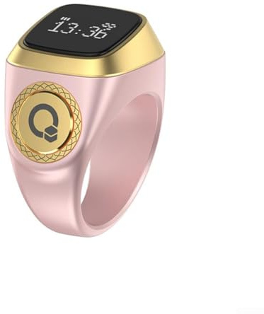 Solaughguy IQibla Smart Zikr Ring mit 5 Gebetszeit-Benachrichtigungen und Vibrationsalarmen für Männer und Frauen, mit 3 Größen (20 mm, Rosa)