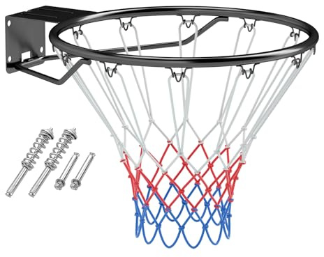 COSTWAY Panier de Basket Anneau Suspendu avec Filet Toutes Saisons, Jante de Basket-Ball Murale avec Double Ressort 12 Boucles pour Intérieur/Extérieur, Diamètre du Anneau 45 CM (Noir)