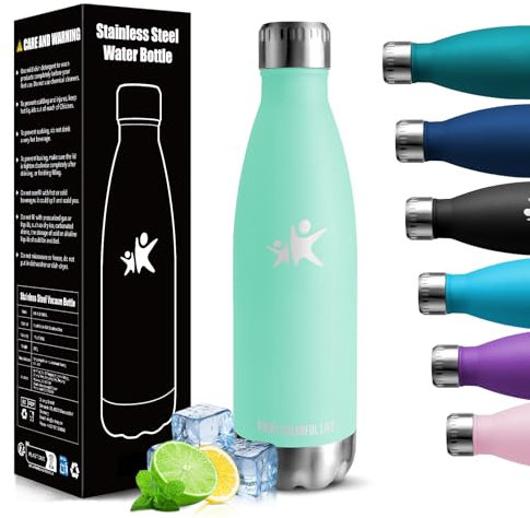 Borraccia Termica, 500ml Borraccia Acciaio Inox, Borraccia Palestra senza Perdite & BPA, Borracce Termiche, Bottiglia Termica per Scuola, Ciclismo, Lavoro - Bevande Calde per 12 Ore & Fredde 24 Ore