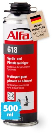 Alfa Sprüh- & Pistolenreiniger 500 ml – Universal-Reiniger – Sprühventil | Profi-Qualität - Entfernt frischen Bauschaum, Klebstoffreste, Öl und Fett - inklusive Ventil und Pistolenaufsatz